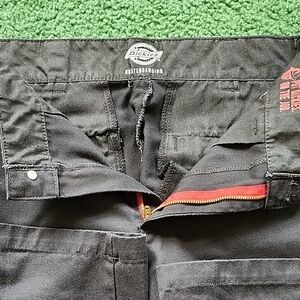 Dickies Men’s Black Cargo Pants with Red Zip Accent
